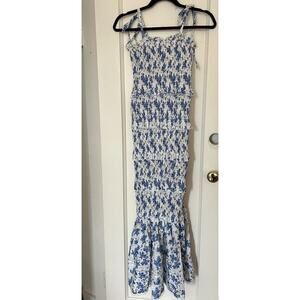 We’re All Pretty Girls Smocked Baby Blue Gloral Bodycon Dress NWT | S